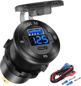 Sd16 Hapytrip 12v Usb Car Socket Round C Outlet 3-port Marine Fast Charger Waterproof