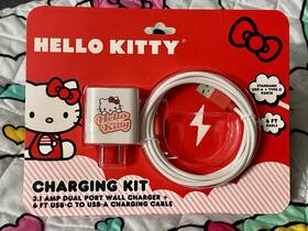 Hkusbgkt593 Hello Kitty Charging Kit 3.1 Amp Dual Port Wall Charger 6 Ft Usb-c To Usb-a