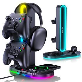 Hm54 Hiwe Universal Rgb Gaming Headphone Stand With 2 Controller Holder Wireless Charg