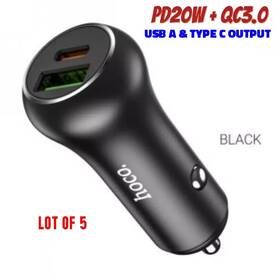 Qc3.0 Hoco 931474733054 Lot Of 5 Car Charger Pd20w Usb A And Type C Output Total 38w