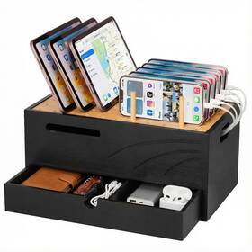 Homde Hc009-uz038 Bamboo Charging Station Organizer 2 Layer Charger Holder With Drawer Fo