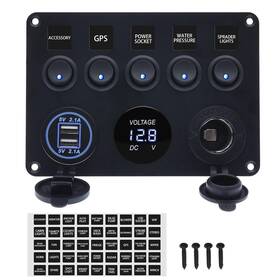 5gang-4.2a-blue Hot Car Parts 5 Gang Marine Switch Panel Waterproof Boat Rocker 12v Led Aluminum