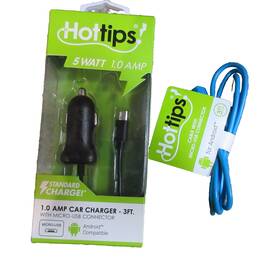 Hottips 024291246770 5 Watt 1.0 Amp Car Charger Micro Usb Connector 3ft Cord Extra