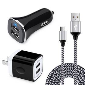 C01-car Huhuta 613460931373 Usb Wall Charger Block 2.1a Dual Port Power Kit 3 In 1