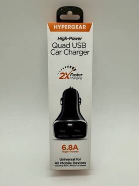 Hypergear 633755142697 Quad 4-port Usb 6.8a Car Phone Charger Black New