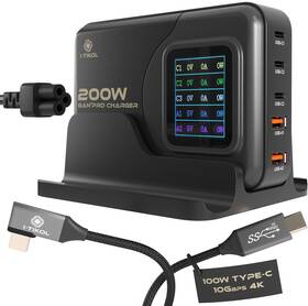 Pd-085pt I-tikol 200w Usb-c 5-port Gan Fast Charger With Lcd Display 3 And 2 Usb-a Port