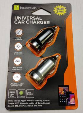 Ie2-pc2p-bksl Iessentials Universal Car Travel Charger 2 Pack Usb Connection Device Android Apple Samsung