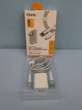 Ihome 812350201859 Dual Port Wall Charger 6ft Lightening Usb Cable White