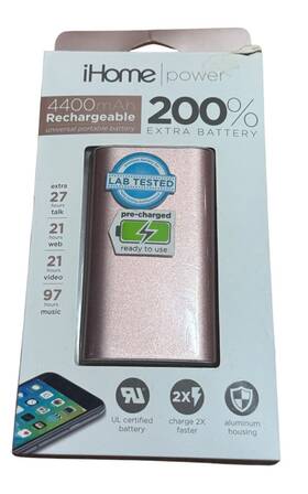 Ih4400 Ihome Power 4400mah Rechargeable Portable Battery Bank Pack Rose Gold