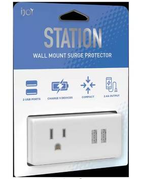 Ijotsn01 Ijoy Station 3 Outlet Wall Mount With 2 Usb Charger 2.4 A Surge Protector White