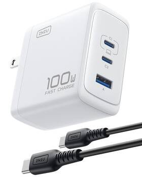A11-e1 Iniu Iphone 17 Charger 3-port 100w Usb-c Usb-a Fast White