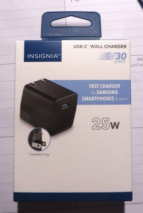 Insignia 600603307720 Nib 25w Usb-c Wall Fast Charger Samsung Smartphones - Black