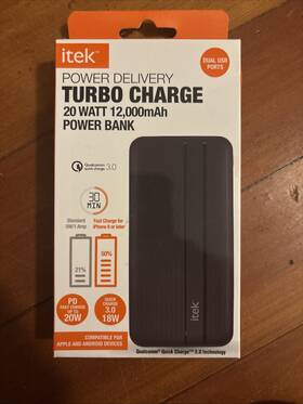 707750 Itek Cell Phone Power Bank Turbo 20 Watt 12 000mah Charge Usb-c Fast Gs382
