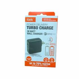 Itek 841133118923 Power Delivery Turbo Charge 38 Watt Wall Charger Black
