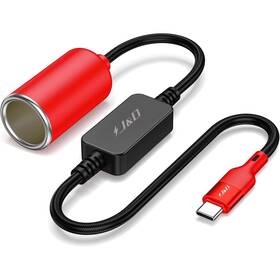 J&d 840371327791 Usb C To 12v Car Cigarette Lighter Converter Cable 18w Power 5 Ft Red