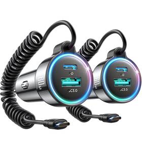 Jr-cl07 Joyroom 2-pack 60w Fast Car Charger Usb C Pd Qc3.0 5ft Type Cable Adapter For Android