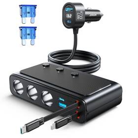 Jr-cl31 Joyroom 9 In 1 Cigarette Lighter Splitter 227w Dual Retractable Car Charger - 45w/24