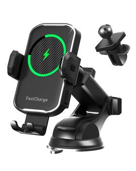 Jusaka 749778888860 Wireless Car Charger 15w Fast Charging Auto Clamping Phone Black