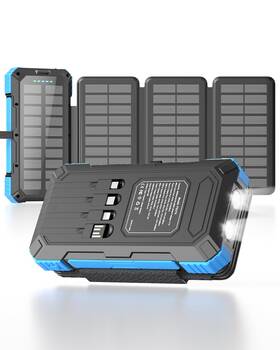 Ps37k Kepswin Solar Charger Power Bank 49800mah With 4 Built-in Cables And 3 Blue