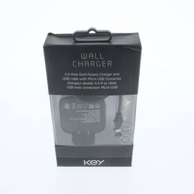 Key 822445129340 Wall Charger 3.4 Amp Dual Output And Usb Cable With Micro