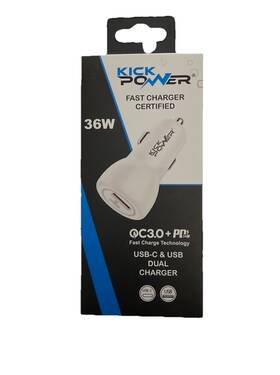 Kick Power 853959008388 Dual-port Charger With 36w Usb-c And Usb Fast Charge. White New