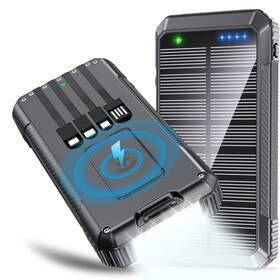 Jzxsd28 Kigoker Solar Power Bank 33800mah 4 Cables 22.5w Fast Charge 7 Outputs And