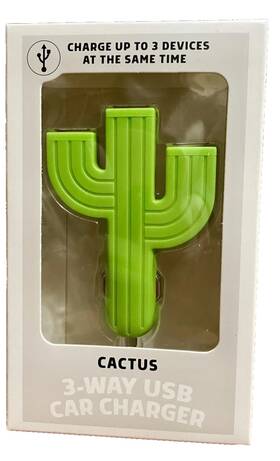 Kikkerland 612615104723 3 Way Usb Car Charger Cactus Shaped Green By - New In Box