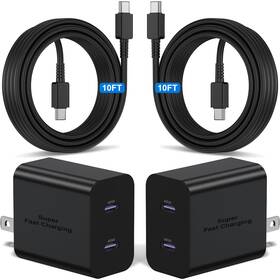Kitminun Dp-a127g45-45w 2pack 45w Dual Port Super Fast Charger Type C 10ft Usb Wall Charging And Lo