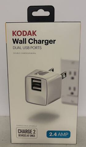 Kodak 840824138561 2.4 Amp Wall Charger With Dual Usb Ports