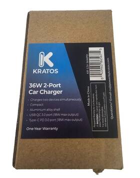 Kr-12v-36wpd Kratos Power 36w 2-port Usb-a 18w Qc3.0 And Type-c Pd Mini Car Charger
