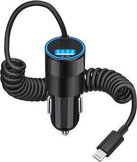 Cfc68d Kyohaya Mfi Certified Iphone Car 6ft Coiled Lightning Cable 4.8a Zinc Alloy Black