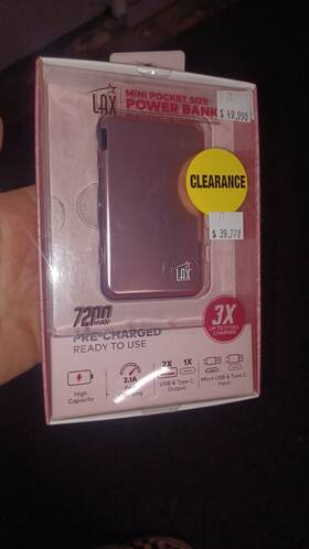 7200 Lax 817551028991 Pre-charged Mini Power Bank Mah Palm Size Pink - New/sealed