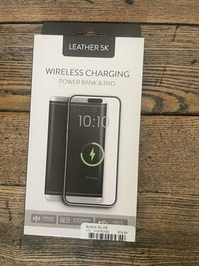 Leather 5k 810479025349 Wireless Charging Power Bank And Pad Black New