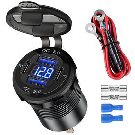 Lehkg Le24-l2pq 4 Port 12v Usb Outlet Aluminum Car Charger With Voltmeter 78w Fast Charge Du