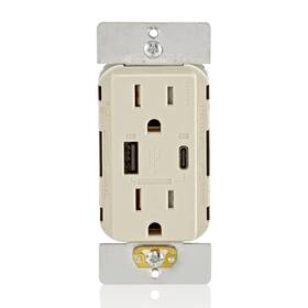 Leviton 078477001097 60w Dual Usb Charger Type A C With 15a Tamper-resistant Outlet Light