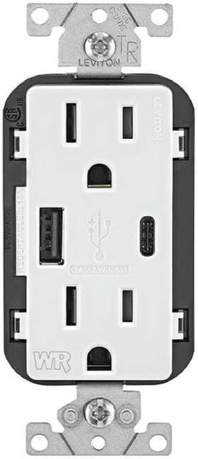 3k208-4d Leviton Type A And Type-c Usb In-wall Charger With 15a Tamper-resistant Outlet Ou