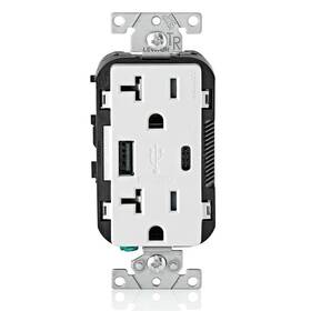 T5833-w Leviton Type A And Type-c Usb In-wall Charger With 20a Tamper-resistant Outlet Cha