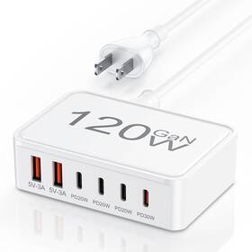 Liblins 973106305932 Usb C Fast Charger 120w Gan 6 Port Wall Charging Station Hub