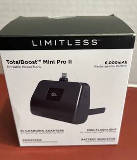 Limitless 850062191945 Totalboost Mini Pro Ii 6 000mah Universal Power Bank W Flashlight
