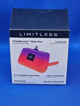 Limitless Innovations 850052597115 Totalboost Mini Pro 5 000mah Portable Power Bank 3 Adaptors Flashlight
