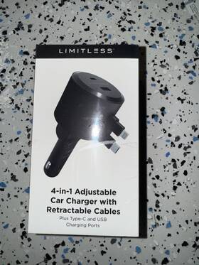 Limitless Innovations 850062191419 4-in-1 Adjustable Car Charger With Retractable Cables Strawberry Nib