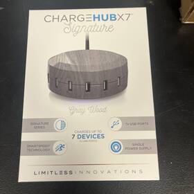 Crgrd-x7-sig-op9 Limitless Innovations Charge Hub X7 Signature 7 Usb Port Desk Charging Station Gray Wood Finish New