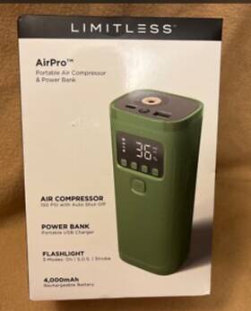 Limap4b1003 Limitless Airpro Go Portable Air Compressor/power Bank 4000mah