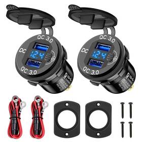 Linkstyle A139710-l005733225fba 2pcs 12v Usb Outlet Dual 18w Qc3.0 A Ports Car Charger Black