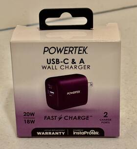 Liquipel 810135813822 Powertek Pastel Dual Usb-a / Usb-c Wall Charger - Black New