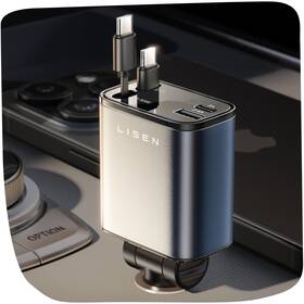 2e434 Lisen Retractable Car Charger Usb C With Dual Type Cables 69w F