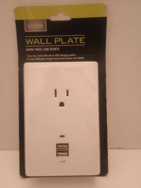 Living Solutions 904362 Charging Station With 2 Usb Ports And 1 Ac Outlet Wall Plate New