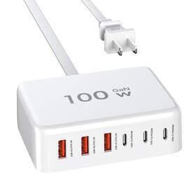 100w Lkbeau 647349420672 Usb C Fast Charger-100w Gan 6 Port Type Charging Station Hub White