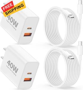 Dp-a116g36 Luosike 40w Fast Charger Usb C For Iphone 17/17 Pro Max 2 Pack Dual Port White