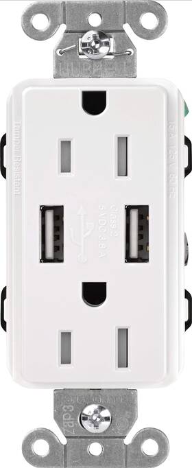 Car-15-ubtr-wh Lutron Claro 15 Amp Usb Duplex Outlet White